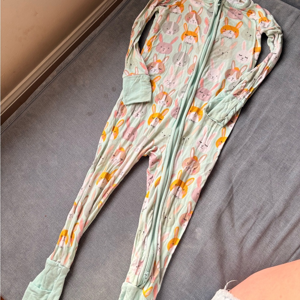 Little Sleepies- Mint Bunny Print Footless Zippered Pajama One-Piece